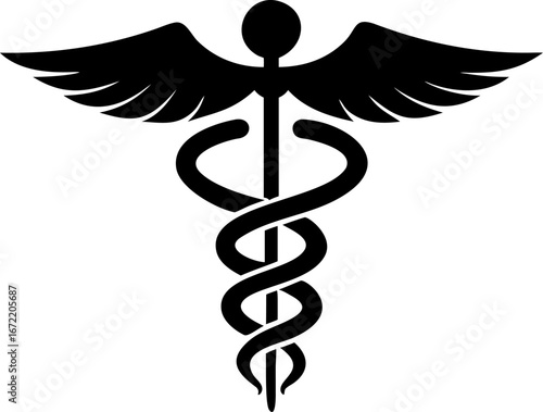 Dark blue caduceus symbol for medical or healthcare advertising