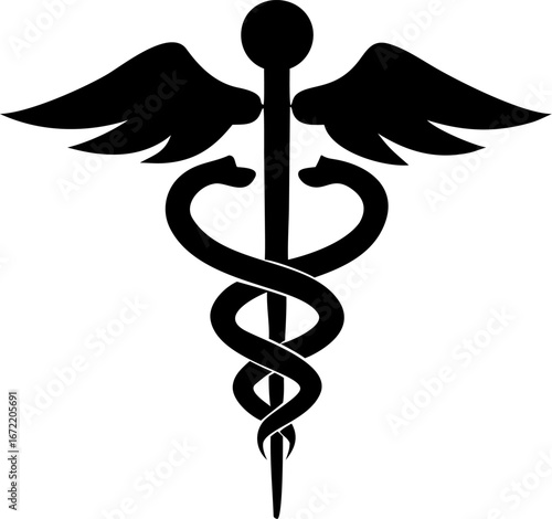 Black caduceus symbol on a white background