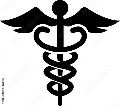 Black and white illustration of the caduceus symbol