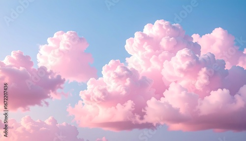 Fototapeta Naklejka Na Ścianę i Meble -  Soft pink and blue clouds fill a pastel sky