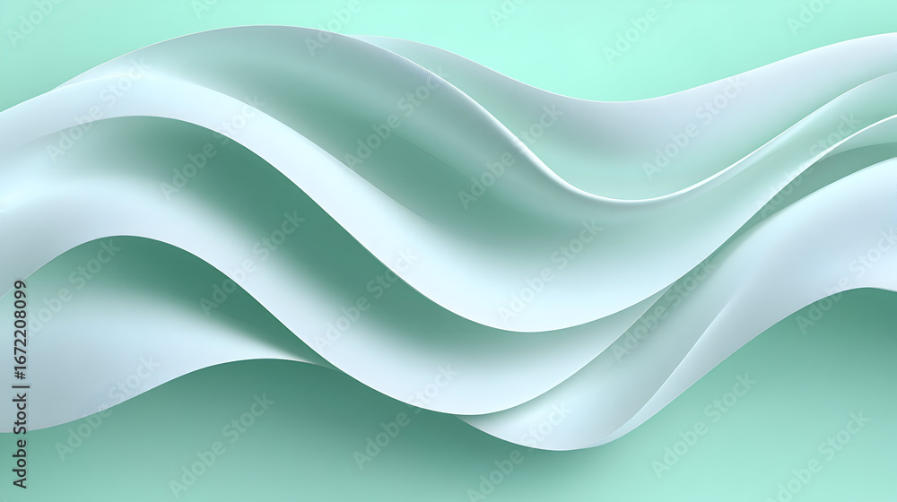 Obraz premium White silk fabric draped on a light green background.