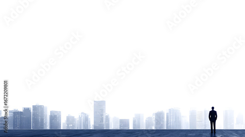 Urban metropolis cityscape with high-rise buildings and skyscrapers, with a city skyline in the fog at night