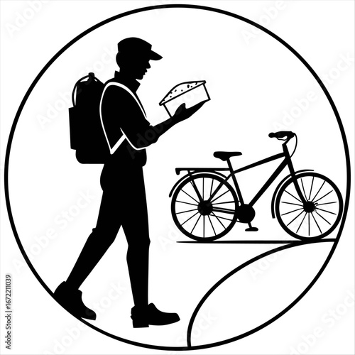 silhouette of a delivery man with bicycle