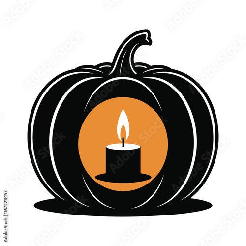 Pumpkin Silhouette Illustration with Candlelight Glow for Autumnal Decor and Festive Designs