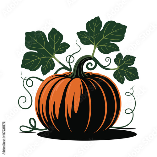 Vibrant Pumpkin Silhouette Illustration with Foliage for Autumnal Harvest and Seasonal Art