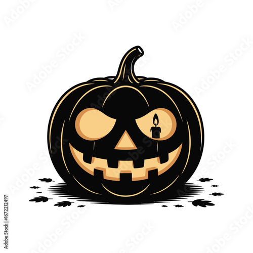 Halloween Jack O'Lantern Silhouette Illustration with Candlelight and Evil Grin