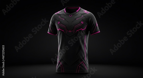Futuristic black jersey with neon pink accents perfect for eSports, gaming, and team branding