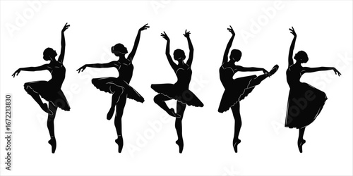 Elegant Ballet Dancers in Silhouette Performing Graceful Poses dancing black and white