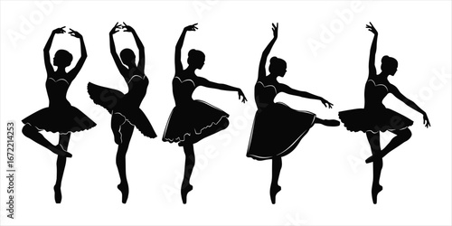 Five Silhouettes of Ballerinas in Graceful Dance Poses ballet dancer