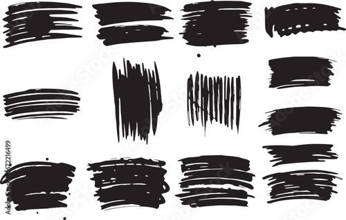 Wallpaper Mural Brush set. Vector black paint brush spots, highlighter lines or felt-tip pen marker. Ink smudge abstract shape stains and smear set with texture Torontodigital.ca