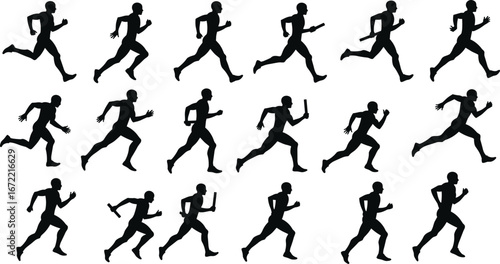 Wallpaper Mural Silhouettes of Male Runners in Relay Race Poses on White Background running athlete Torontodigital.ca