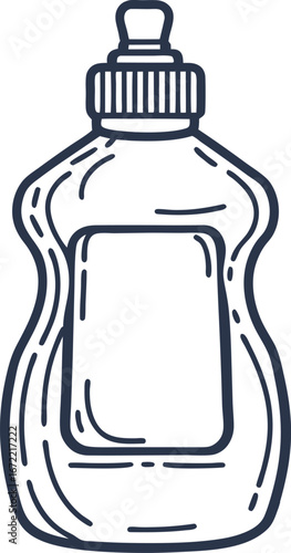 Dish soap bottle illustration hand drawn outline of kitchen detergent container with blank label for cleaning concept