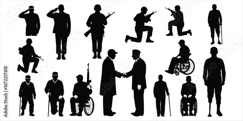 Silhouettes Of Soldiers And People With Disabilities Shaking Hands military veteran