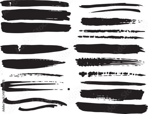 Wallpaper Mural Brush set. Vector black paint brush spots, highlighter lines or felt-tip pen marker. Ink smudge abstract shape stains and smear set with texture Torontodigital.ca