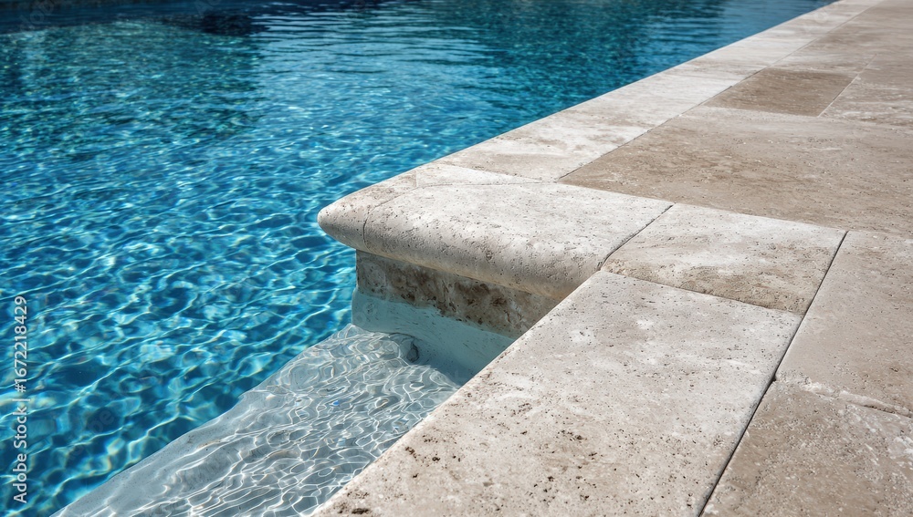Obraz premium Poolside stone edging. Tranquil water meets light stone