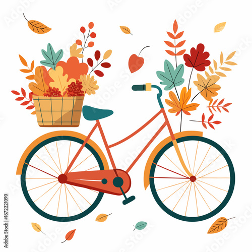 Charming bicycle laden with autumn harvest in a park