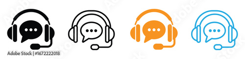 Support Service.Chat vector icons.Call center symbols.Headset symbols.Hotline concept.Vector illustration.Customer support headset icons for service assistance online.