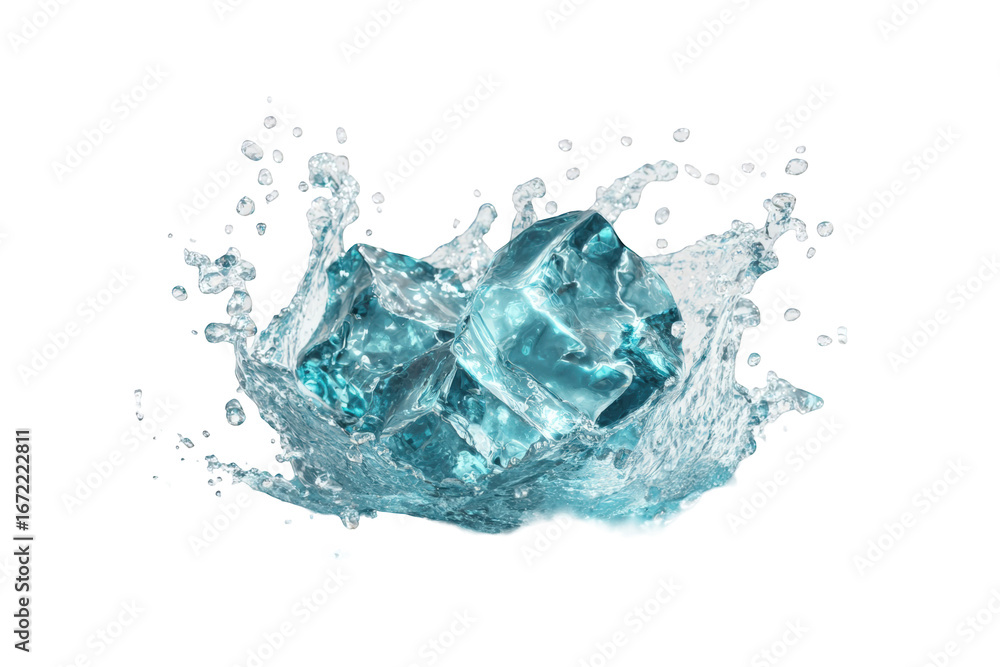 Obraz premium Ice cube splashing in water