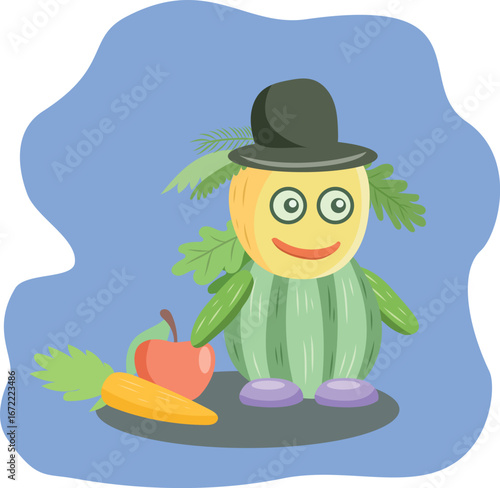 Michaelmas holiday vector illustration. Vegetables festival, cute person made of food