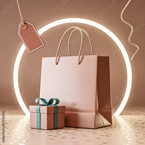 Luxury Pink Shopping Bag and Gift Box Holiday Sale and Promotion Background