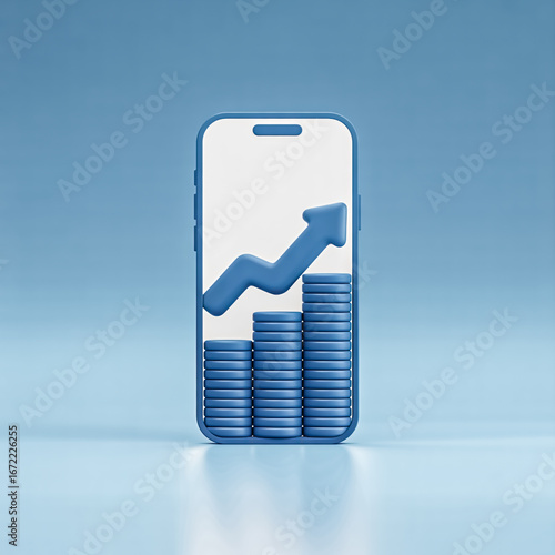 3D Render of Mobile Banking and Profit Increase