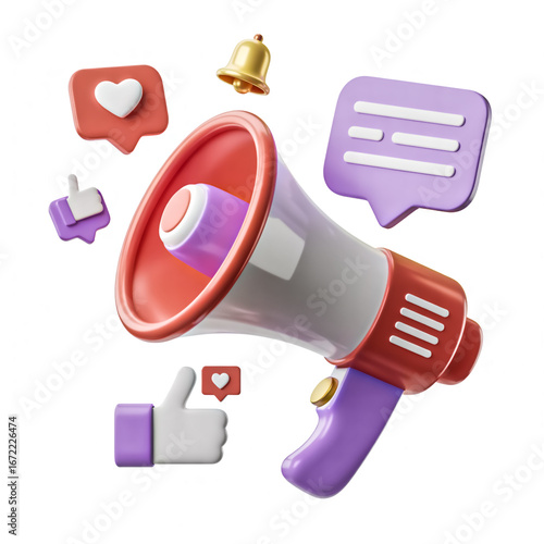 3D Social Media Marketing Megaphone Illustration