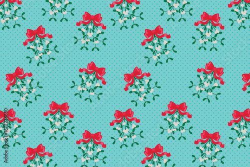 Mistletoe with Red Bow Seamless Pattern swatch available in swatches panel, Christmas Holiday Winter Design