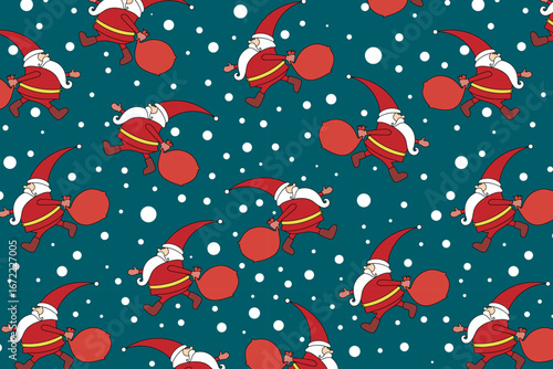 Santa Claus Seamless Pattern swatch available in swatches panel, Christmas Holiday Design with Gifts and Snow