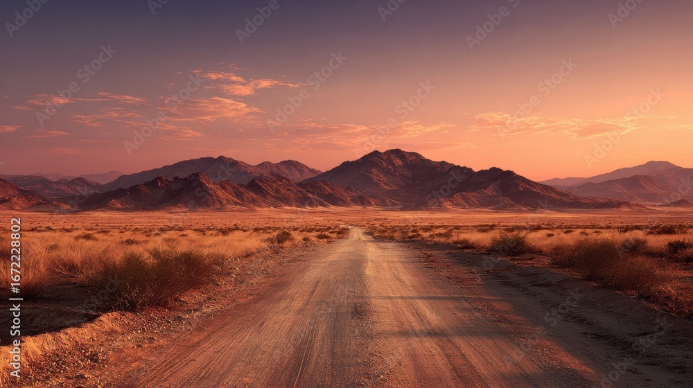 Fototapeta premium road in a desert at sunset no logos no brands ar 169