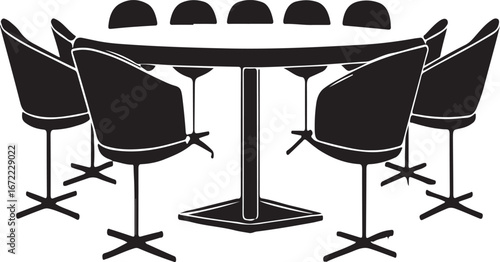 Black Silhouette Of A Conference Table With Chairs On White Background meeting table office furniture