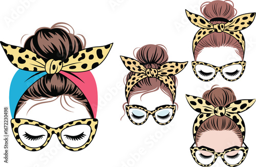 Stylish Messy Bun Designs Leopard Print Headbands  Glasses