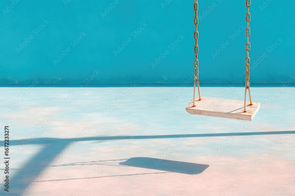 Obraz premium Swings hanging against vibrant blue backdrop create serene, play