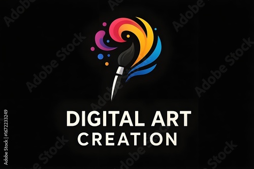 Creative digital art logo design with vibrant colors on dark background