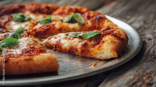 Wallpaper Mural Slices of delicious italian pizza with basil leaves on a metal tray. Comfort food for dinner or lunch. Torontodigital.ca