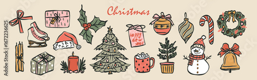 Hand drawn whimsical Christmas elements
