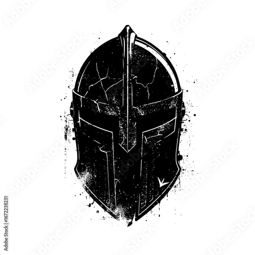 A bold, imposing illustration of a battle helmet.