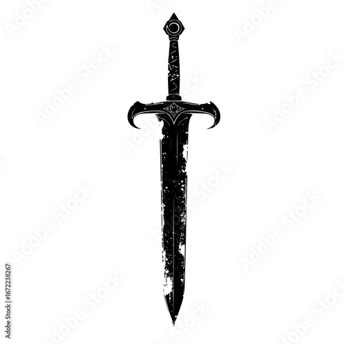 A formidable black sword, symbolizing power, authority, and valor, isolated against a clean backdrop. The ornate details and battle-worn texture suggest a rich history and an enduring legacy.