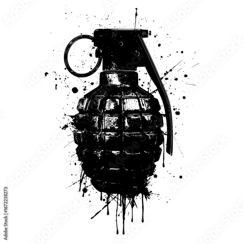 A detailed and artistic rendering of a hand grenade, a symbol of war, with a dynamic and creative design. It showcases the raw, volatile nature of explosive energy.