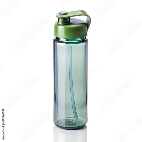 Plastic Reusable Water Bottle with Flip Lid on White Background