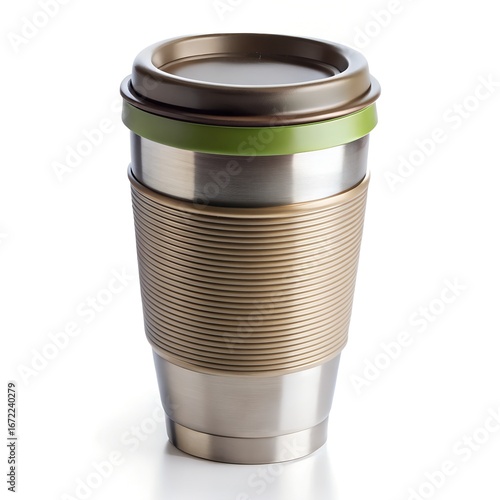 Travel Coffee Mug with Lid on White Background