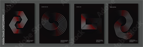 Modern gradient poster on dark background vector set. Cover template with vibrant perspective geometric shapes different. Modern Design for wall art, flyers, brochures.abstract vector background