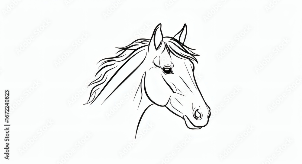 Obraz premium Elegant Horse Drawing Illustration A Beautiful Equine Head Sketch in Minimalist Black and White Line Art, Perfect for Creative Design and Art Projects