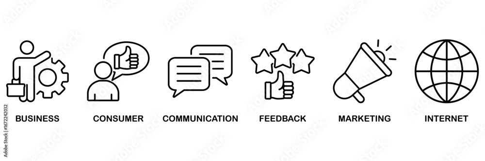 Obraz premium B2C icon set vector illustration concept for business to consumer concept of marketing with communications, feedback, marketing, and internet icon