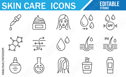 Vector Icons for Skin Care Products, Serum, Lotion, and Hydration Therapy