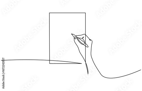 Continuous one line drawing of Hand signing contract agreement paper vector illustration. Editable outline