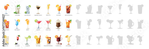 Vector cocktails collection with classic mixed drinks and colorful bar illustrations