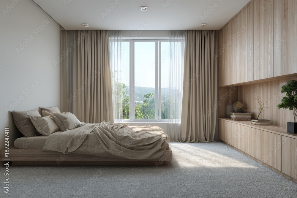 Fototapeta premium Modern bedroom with a view