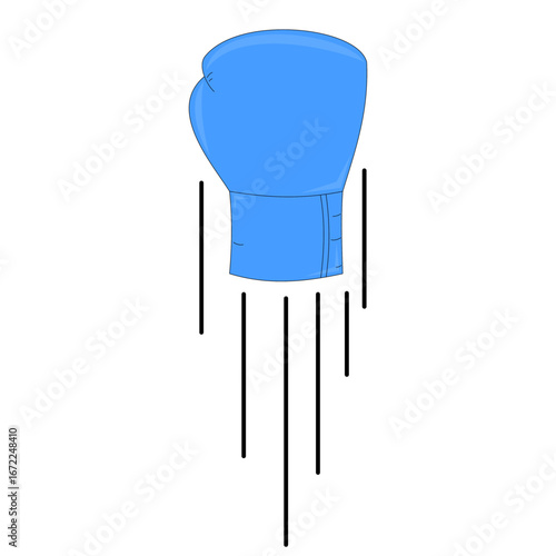Blue boxing gloves pointing upwards. Upper cut. Sports theme. Match. Competition. Vector illustration