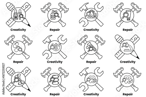The image is a set of 12 different symbols