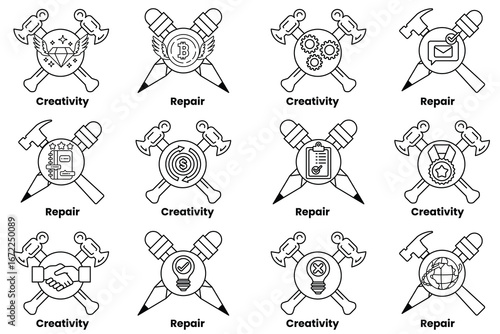 The image is a set of 12 different symbols, each with a different meaning